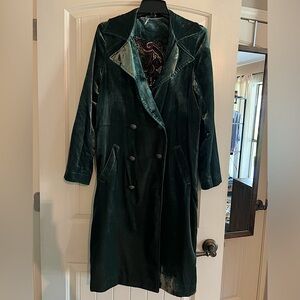 Free People Bryant Velvet Trench Coat in Green - Size XS